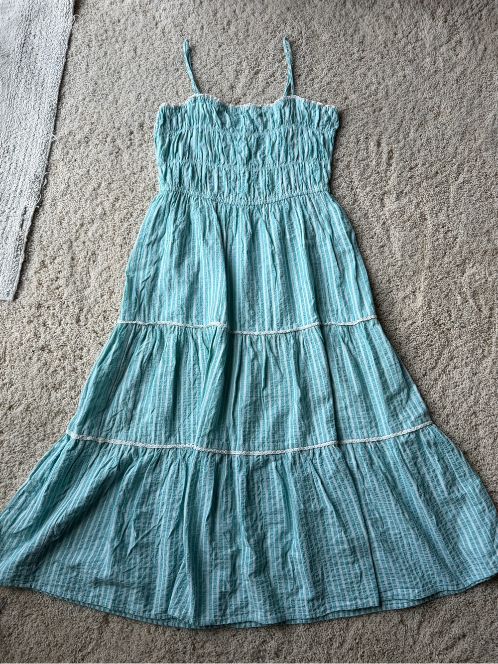 Girls' Light Aqua Smocked Maxi Dress with Spaghetti Straps